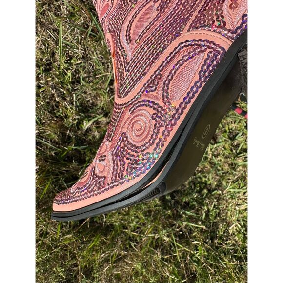Helen’s Heart Pink Sequin Western Boots Size 8 Pointed Toe Mid Calf Heeled NWT - Picture 10 of 15
